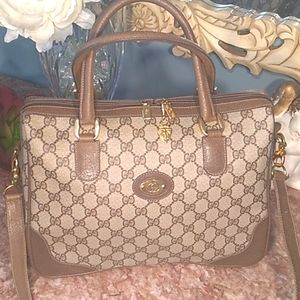 RARE GUCCI~GG~ HANDBAG with SHOULDER STRAP~BROWN
